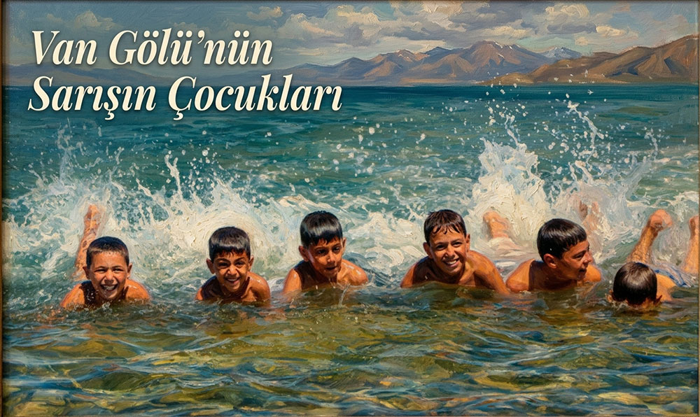 Van Gölü’nün sodalı suyunda çocukların saçları yine açıldı.